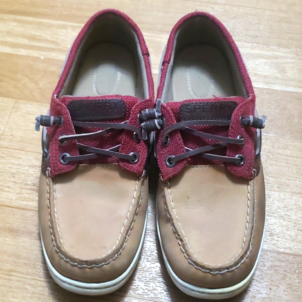Sperry 7.5 tan/burgundy/brown
